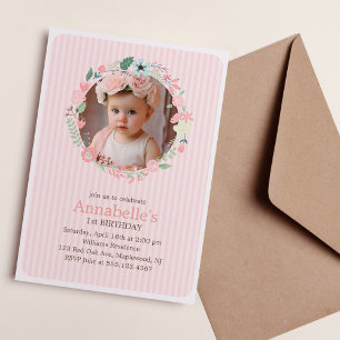 Delicate Floral Wreath Girl Birthday Party Invitation