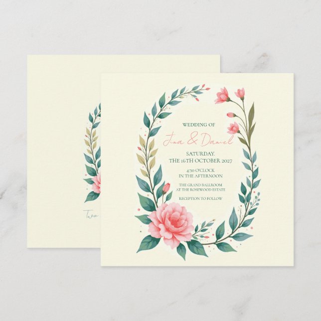 Delicate Floral Wreath Invitation (Front/Back)