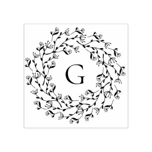 Delicate Floral Wreath Monogram Rubber Stamp