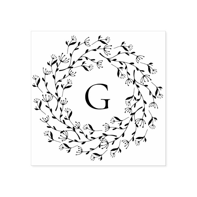 Delicate Floral Wreath Monogram Rubber Stamp (Imprint)