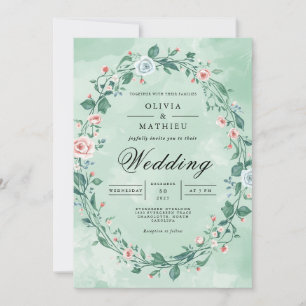 Delicate Floral Wreath Pastel Wedding Invitation