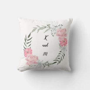 Delicate floral wreath, pink peonies cushion