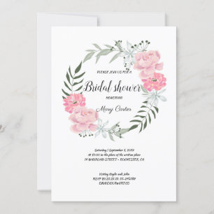Delicate floral wreath, pink peonies invitation