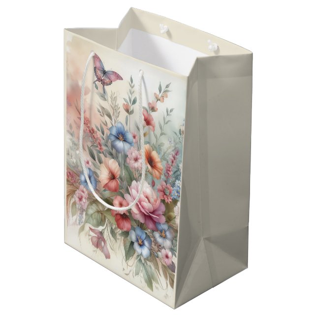Delicate Florals and Butterflies Medium Gift Bag (Back Angled)