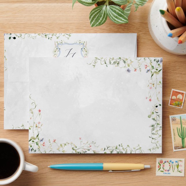 Delicate Florals | Custom Bespoke Wedding Crest Envelope (Desk)