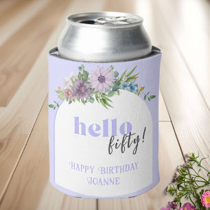 Delicate Florals lavender 50th Birthday Can Cooler