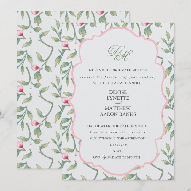 Delicate Florals Rehearsal Dinner Invitation (Front/Back)