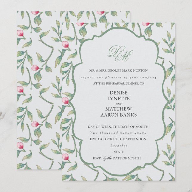 Delicate Florals Rehearsal Dinner Invitation (Front/Back)