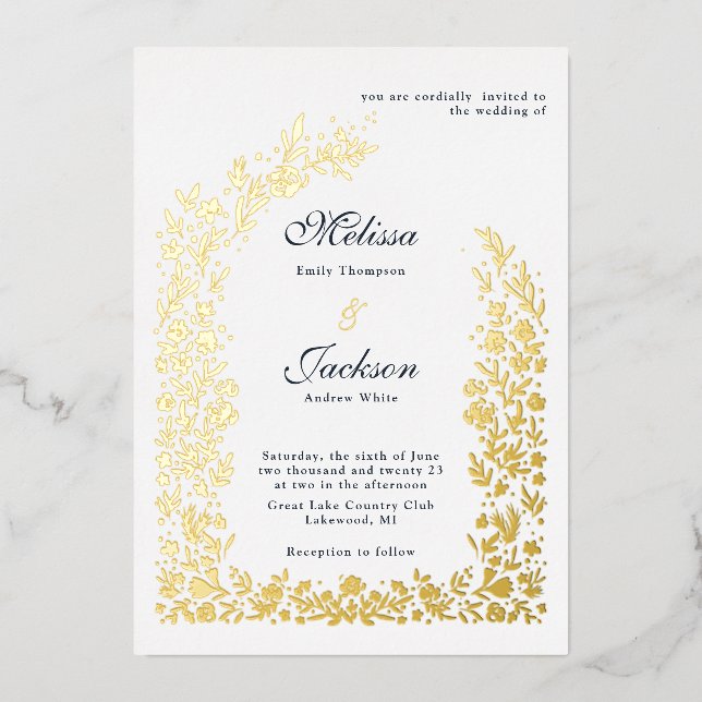 Delicate Flower Arch Wedding Design Foil Invitatio (Front)