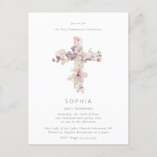 Delicate Flower Cross the Baptism Christening Postcard