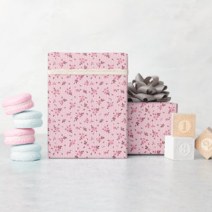 Delicate Flower Pattern Pink Wrapping Paper Roll