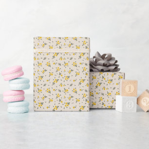 Delicate Flower Pattern Yellow Wrapping Paper Roll