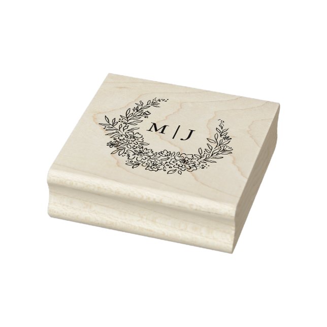 Delicate Flower Wreath Initials Rubber Stamp (Stamp)
