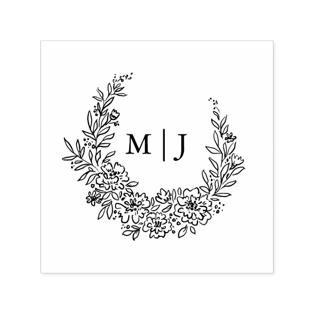 Delicate Flower Wreath Initials  Self-inking Stamp (Design)