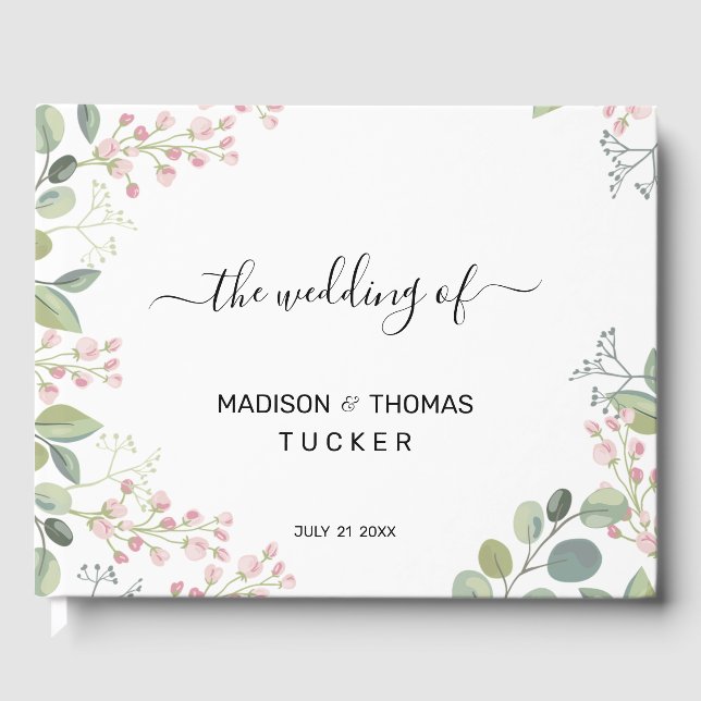 Delicate Flowers And Eucalyptus Leaves  Guest Book (Front)