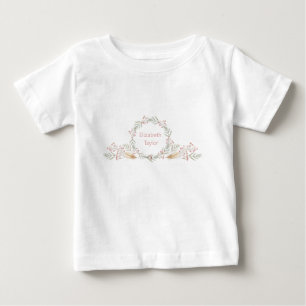 Delicate Flowers and Feathers Monogram Baby T-Shirt