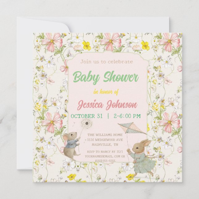 delicate flowers and leaves in Chinese style Invit (Front)