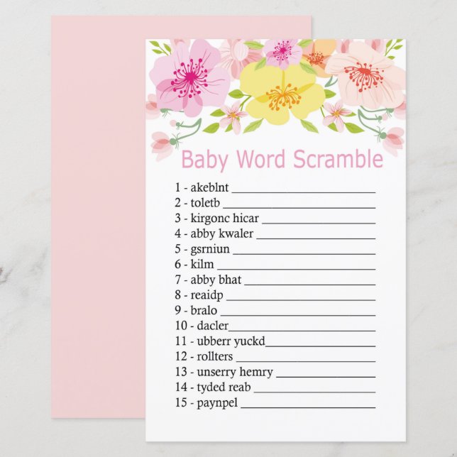 Delicate flowers Baby word scramble game (Front/Back)