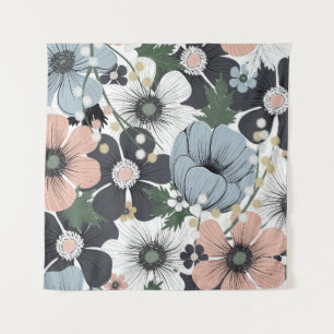 Delicate flowers: hand-drawn seamless pattern. tapestry