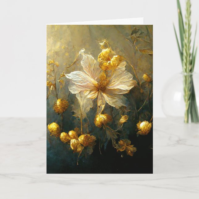 Delicate Flowers in Golden Sunshine Greeting Card (Front)