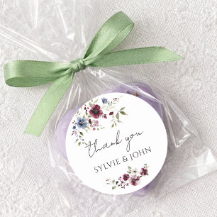 Delicate Flowers Minimalist Wedding Thank You Classic Round Sticker