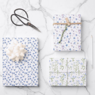 Delicate Flowers on White Trio Wrapping Paper Sheet