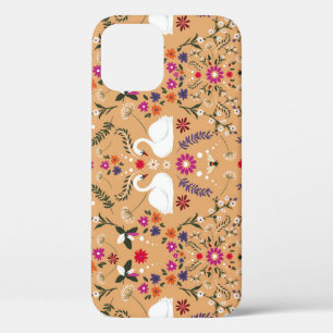 Delicate flowers, swan fantasy seamless pattern. iPhone 12 case