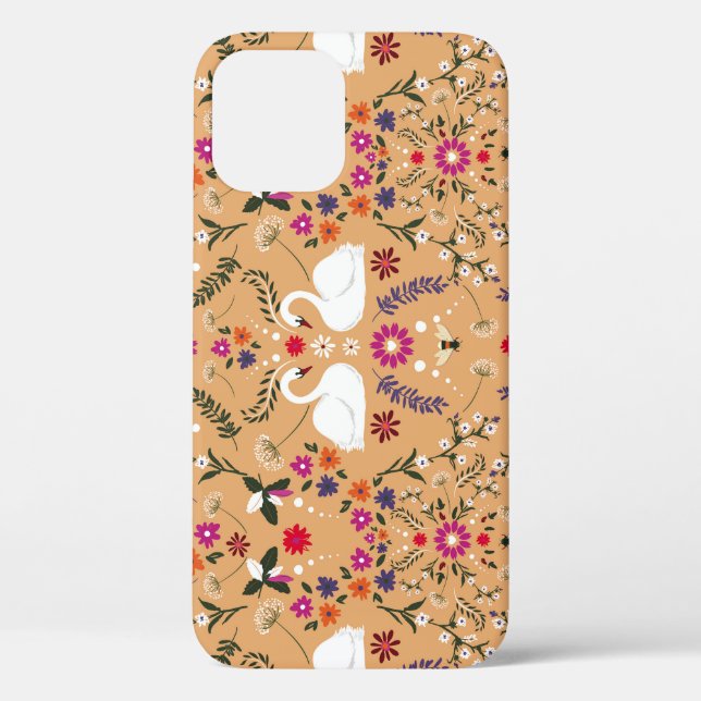 Delicate flowers, swan fantasy seamless pattern. Case-Mate iPhone case (Back)