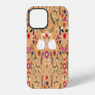 Delicate flowers, swan fantasy seamless pattern. iPhone 12 case
