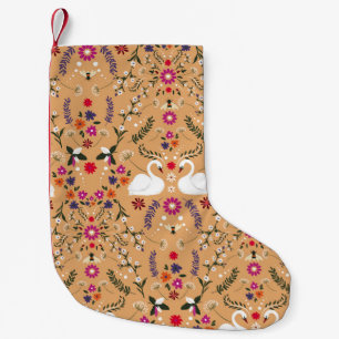 Delicate flowers, swan fantasy seamless pattern. small christmas stocking