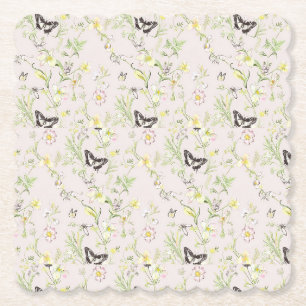 delicate flowers with a butterfly in Chinese style Paper Coaster