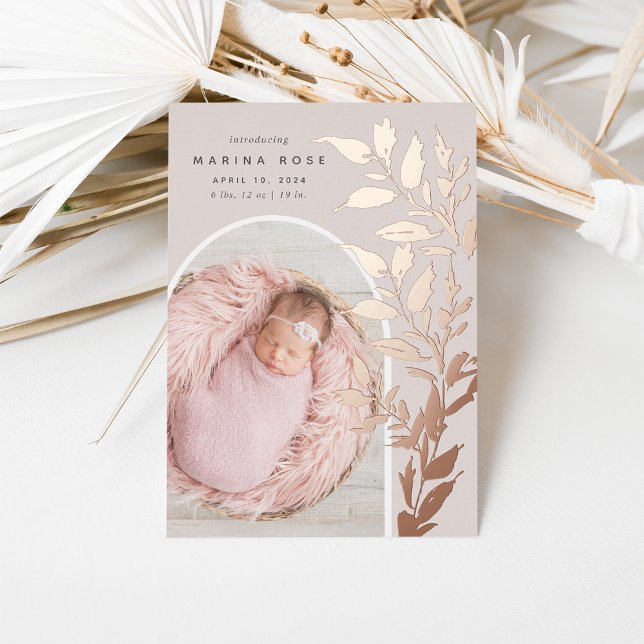 Delicate Foil Leaves | Photo Birth Announcement (Creator Uploaded)
