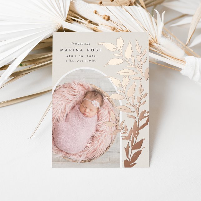 Delicate Foil Leaves | Photo Birth Announcement (Creator Uploaded)