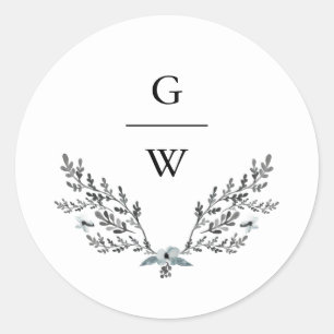 Delicate Foliage and Monogram Wedding Classic Round Sticker