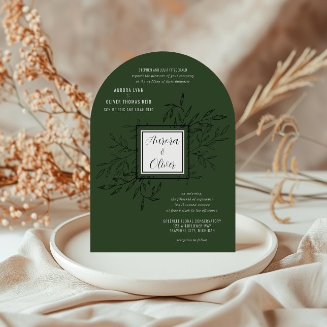 Delicate Foliage | Deep Sage Arch Wedding Invite (Creator Uploaded)