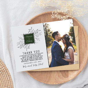Delicate Foliage Deep Sage Green Wedding Thank You Card