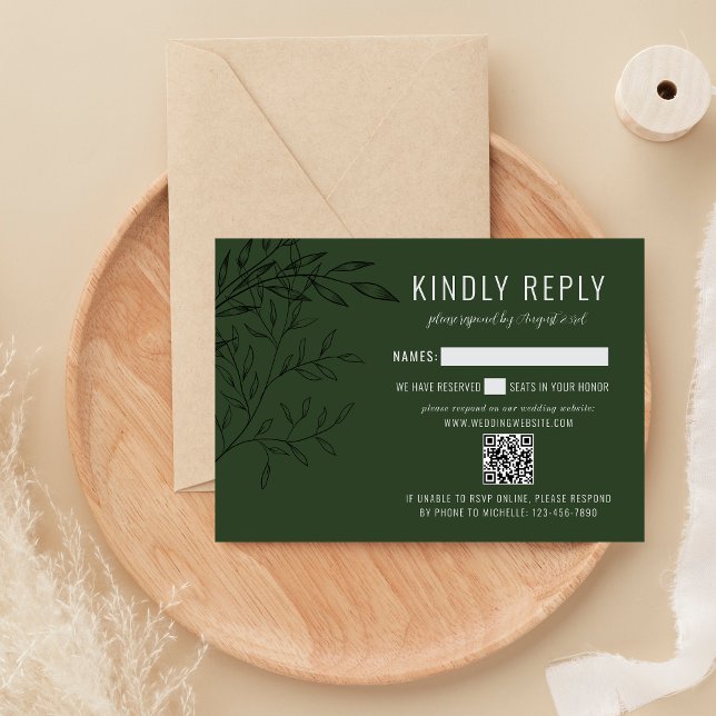 Delicate Foliage | Deep Sage | Website Wedding RSVP Card (Creator Uploaded)