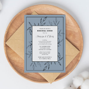 Delicate Foliage Dusty Blue Rehearsal Dinner Invitation