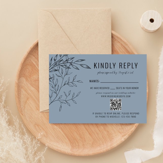 Delicate Foliage | Dusty Blue | Website Wedding RSVP Card (Creator Uploaded)