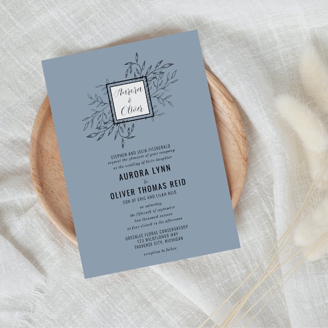 Delicate Foliage | Dusty Blue | Wedding Invite (Creator Uploaded)
