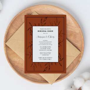 Delicate Foliage Rust Orange Rehearsal Dinner Invitation