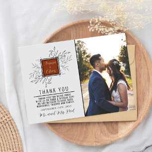 Delicate Foliage Rust Orange Wedding Thank You Card