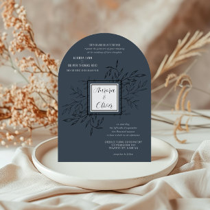 Delicate Foliage   Steel Blue Arch Wedding Invite