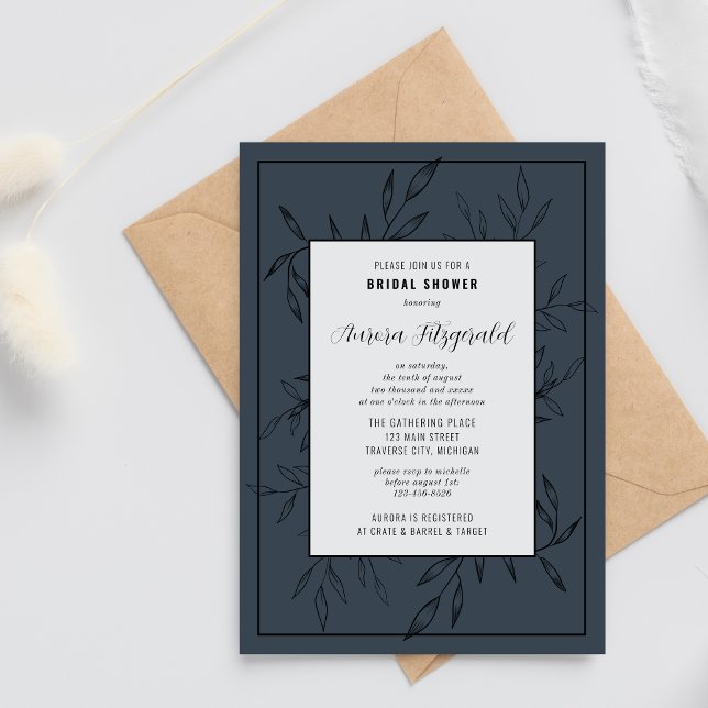 Delicate Foliage | Steel Blue | Bridal Shower Invitation (Creator Uploaded)