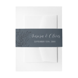 Delicate Foliage   Steel Blue   Names Wedding Invitation Belly Band