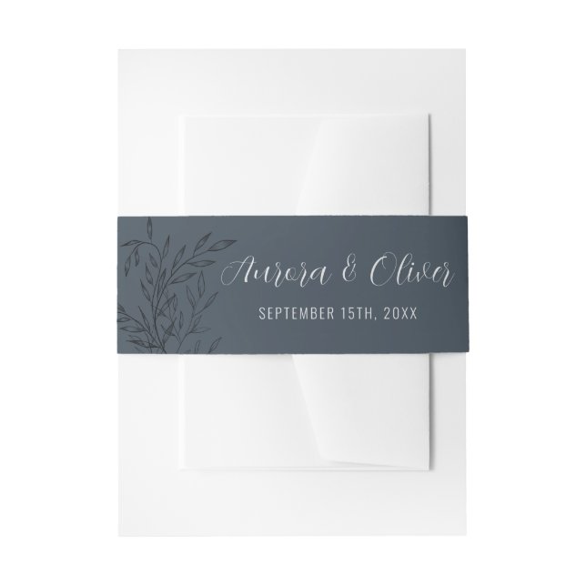 Delicate Foliage | Steel Blue | Names Wedding Invitation Belly Band (Front Example)