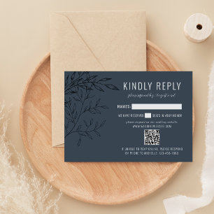 Delicate Foliage   Steel Blue   Website Wedding RSVP Card