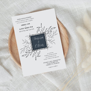 Delicate Foliage   Steel Blue   Wedding Invite