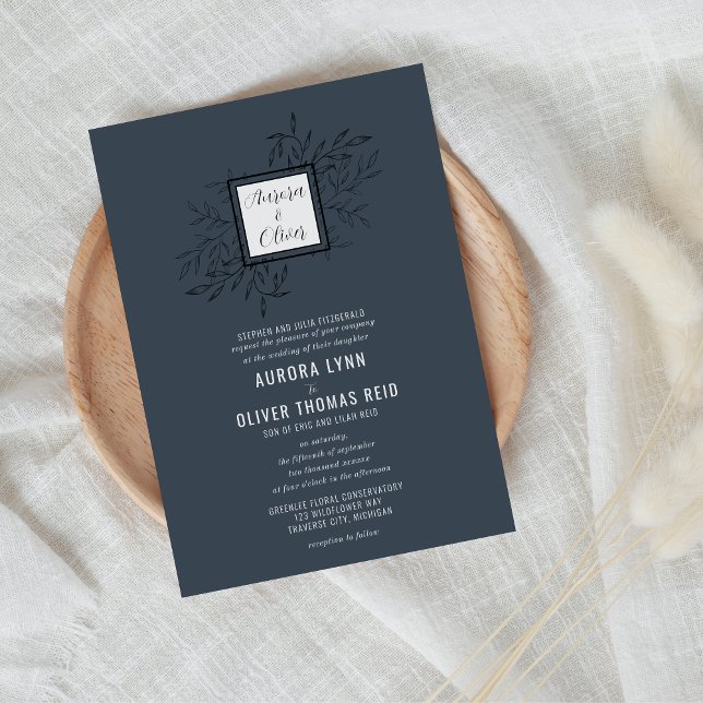 Delicate Foliage | Steel Blue | Wedding Invite (Creator Uploaded)