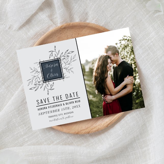 Delicate Foliage | Steel Blue | Wedding Save The Date (Creator Uploaded)